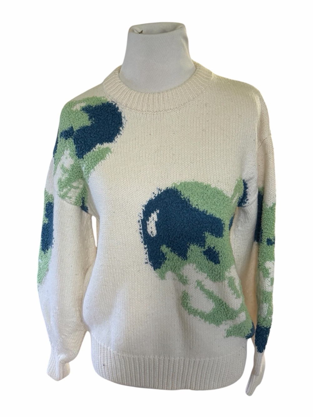MO&Co. 2021 Autumn Wool-Cotton Intarsia Pullover Graphic Sweater Cream L warm